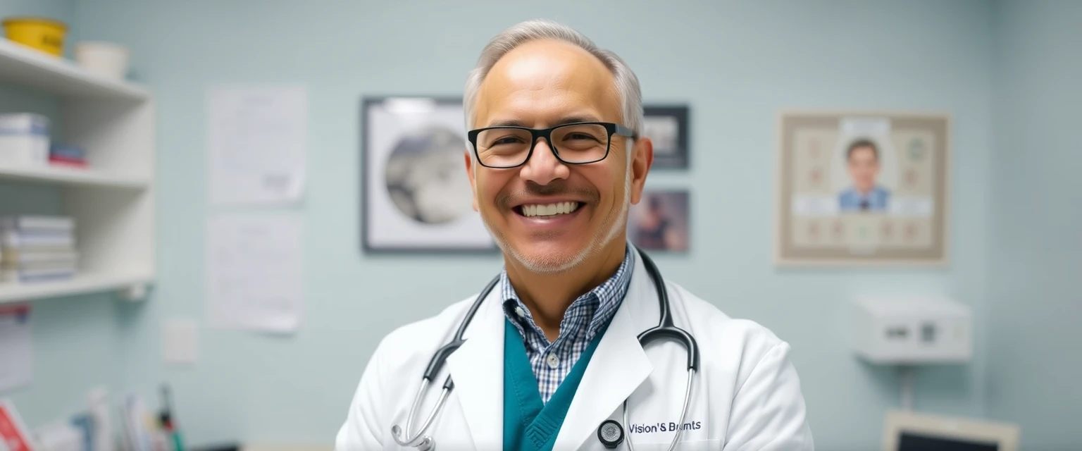 Dr. Javier Martínez, fundador y director médico de Visión Brillante, sonriendo en su consultorio